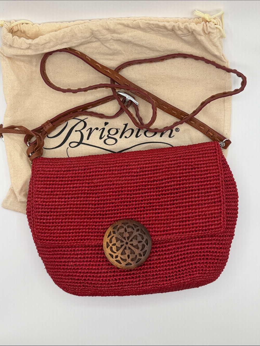 Retired Brighton Madra Raffia Flap Handbag